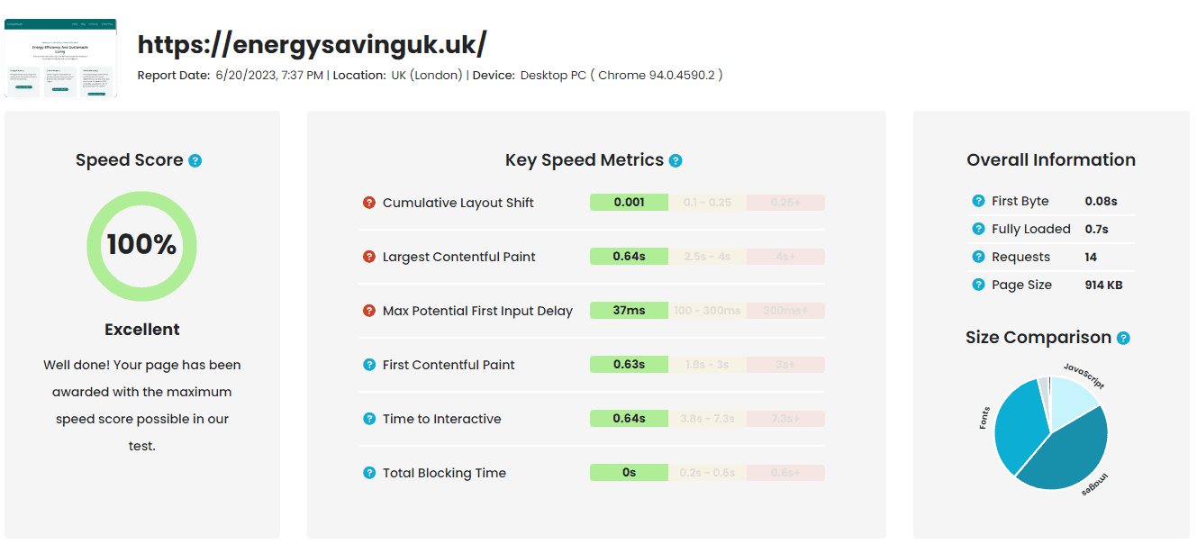 website optimisation screenshot