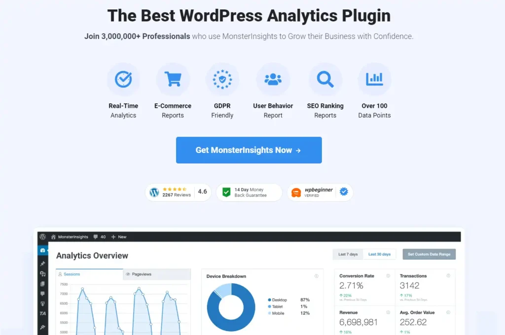 5 SEO Plugins. Screenshot 2024-08-18 Monster Insights Plugin